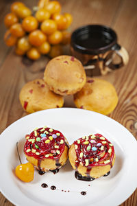 High angle view of food in plate on table