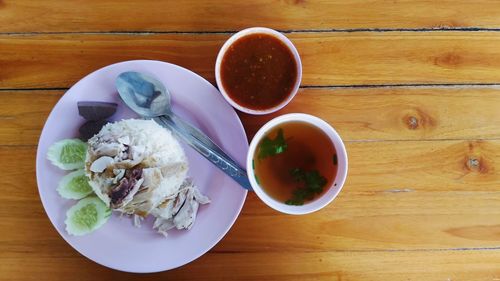 High angle view of meal served on table