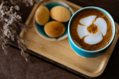 High angle view of coffee on table