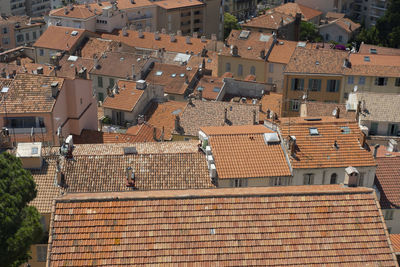 High angle view of buildings in town