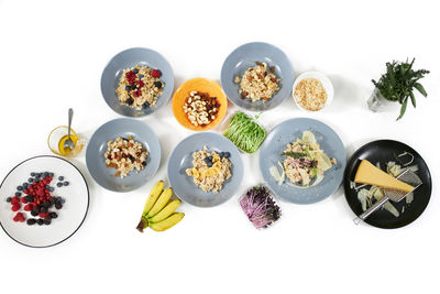 High angle view of breakfast on table