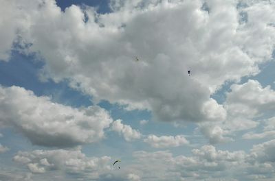 Low angle view of birds flying in sky