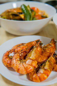 High angle view of food in plate on table