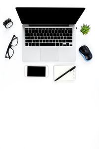 High angle view of laptop on table