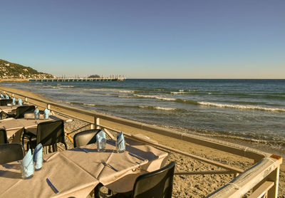 Scenic view of sea against clear sky