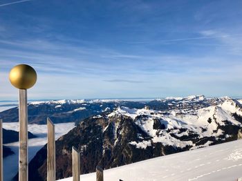 Scenic view of snowcapped mountains against sky