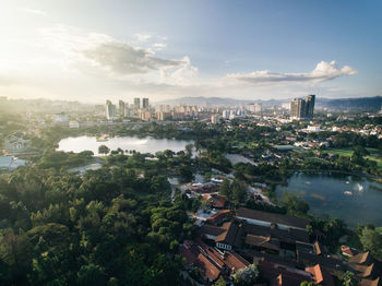 High angle view of cityscape against sky