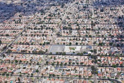 High angle view of buildings in town
