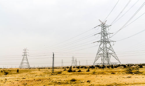 High tension wires runs through desert, thar desert, rajasthan, india