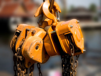 Close-up of padlocks on metal