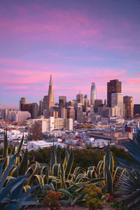 High angle view of cityscape against sky during sunset