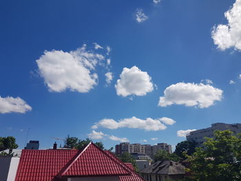 Houses and buildings in town against sky