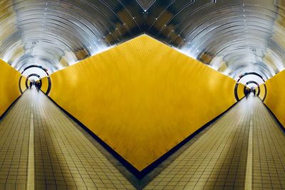 Illuminated subway station platform