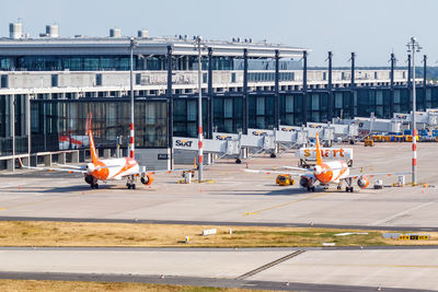 View of airplane at airport runway