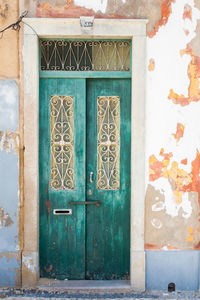 Closed door of old building