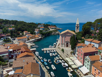 High angle view of townscape against sky