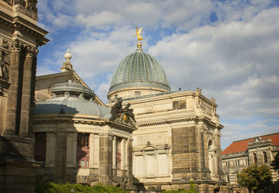 Low angle view of cathedral against cloudy sky. dresden