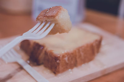 Close-up of cake in plate on table