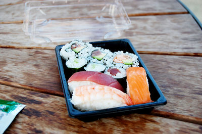 Close-up of food on wooden table