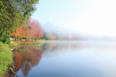 Scenic view of lake against sky during autumn