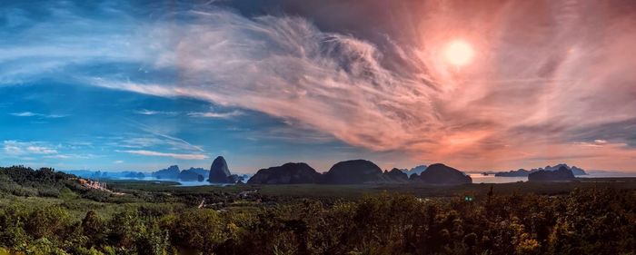 Scenic view of mountains against sky during sunset