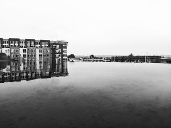 View of built structures against clear sky