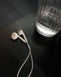 High angle view of telephone on table