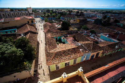 High angle view of townscape against sky