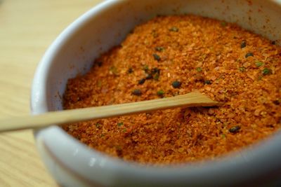Close-up of shichimi in bowl on table