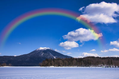 Snowy scenery of lake akan in winter