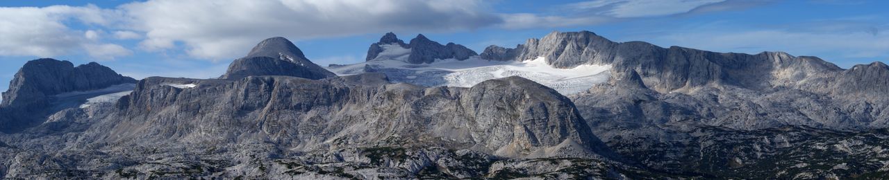 Panoramic view of majestic mountains against sky