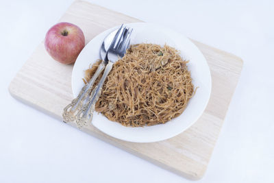 High angle view of breakfast on table