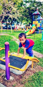 Boy playing on playground