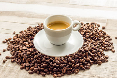 Close-up of coffee cup on table