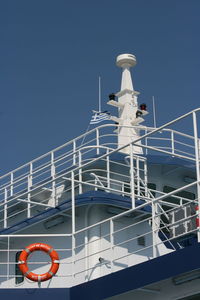 Low angle view of ferry against clear sky