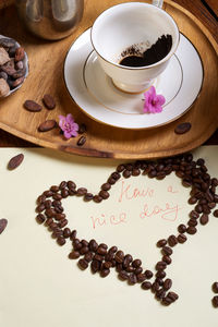 High angle view of coffee on table