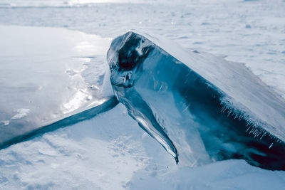 Pieces of crystal clear lake ice