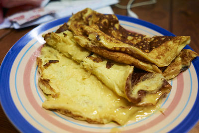 Close-up of pancake served on table