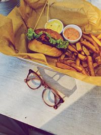 High angle view of food on table