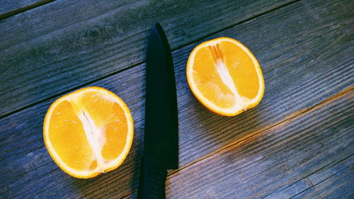 High angle view of orange on table