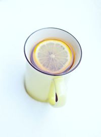 High angle view of drink on white background