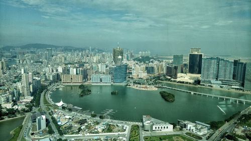 High angle view of cityscape against sky