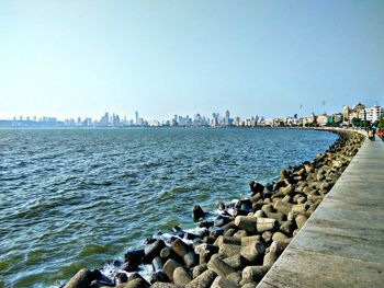 View of city in front of sea