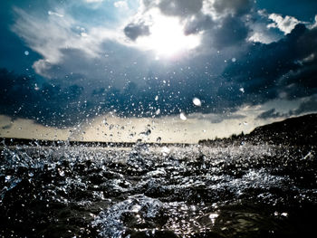 Scenic view of wet landscape against sky