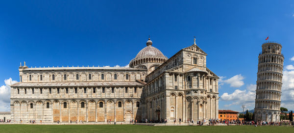 Low angle view of historical building against blue sky