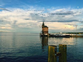 Imperia at lake constance against sky