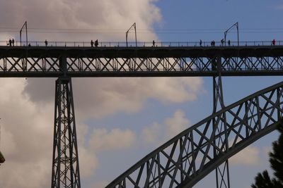 Low angle view of bridge against cloudy sky