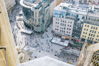 High angle view of buildings in city