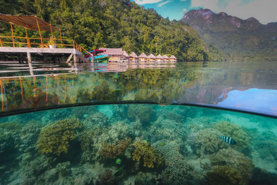 Scenic view of swimming pool by sea