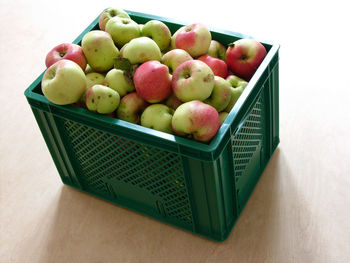 High angle view of apples in basket